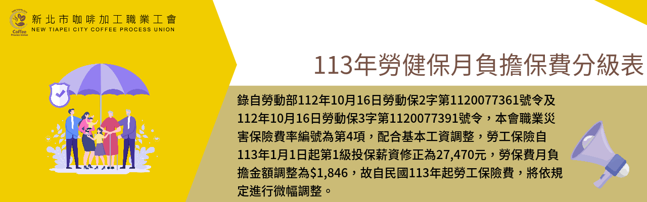 113年勞健保月負擔保費分級表